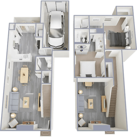 Floor plan for 2 beds, 2.5 baths, 1200 sqft